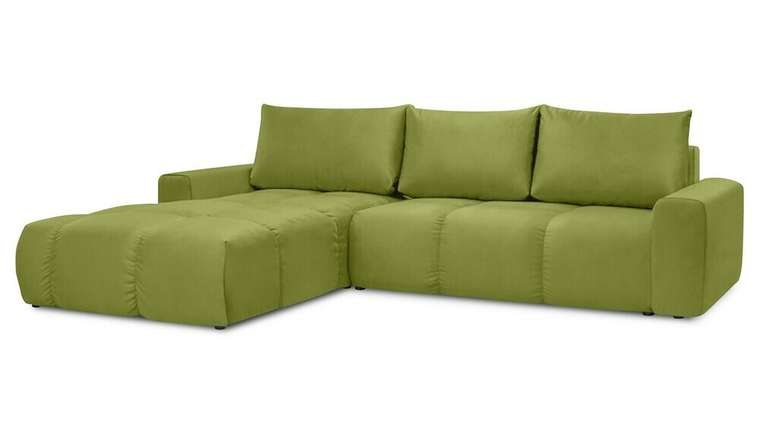 Угловой диван-кровать с оттоманкой Венто зеленого цвета