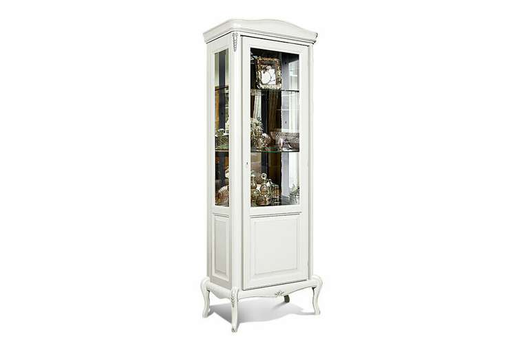 Шкаф с витриной правый Fleuron белого цвета с серебром