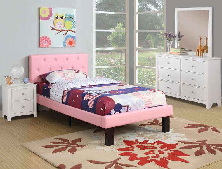 Кровать Poundex Faux Leather розового цвета 90х200