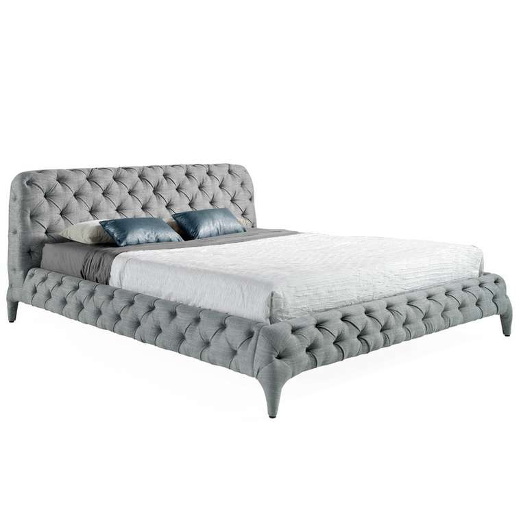 Кровать с мягким изголовьем серого цвета 200x220