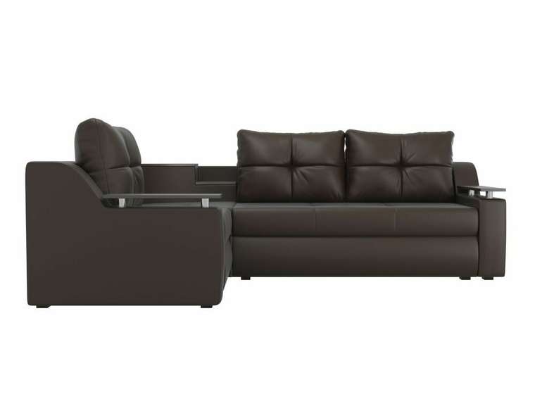 Угловой диван-кровать Тесей коричневого цвета (экокожа) левый угол