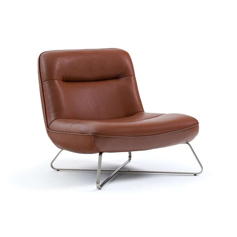 Кресло из кожи и гладкого никеля Helma коричневого цвета