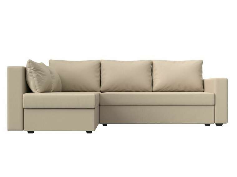 Угловой диван-кровать Мансберг белого цвета (экокожа) левый угол