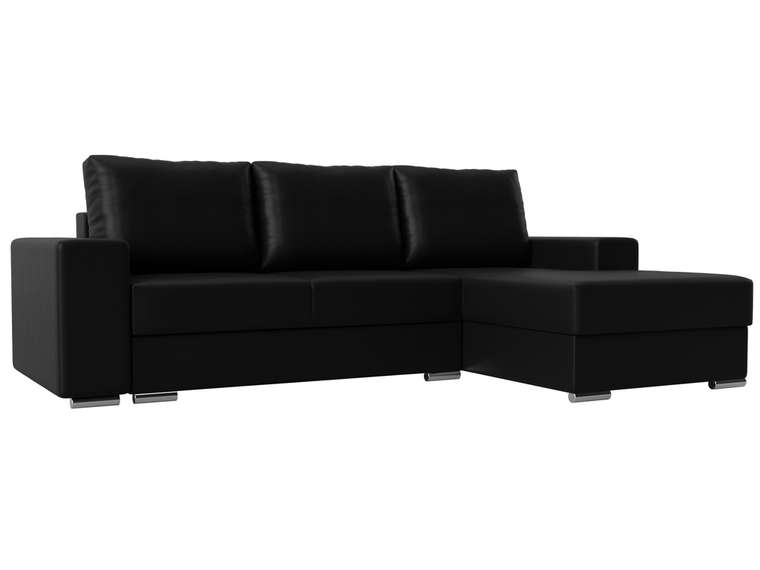 Угловой диван-кровать Дрезден черного цвета (экокожа) правый угол
