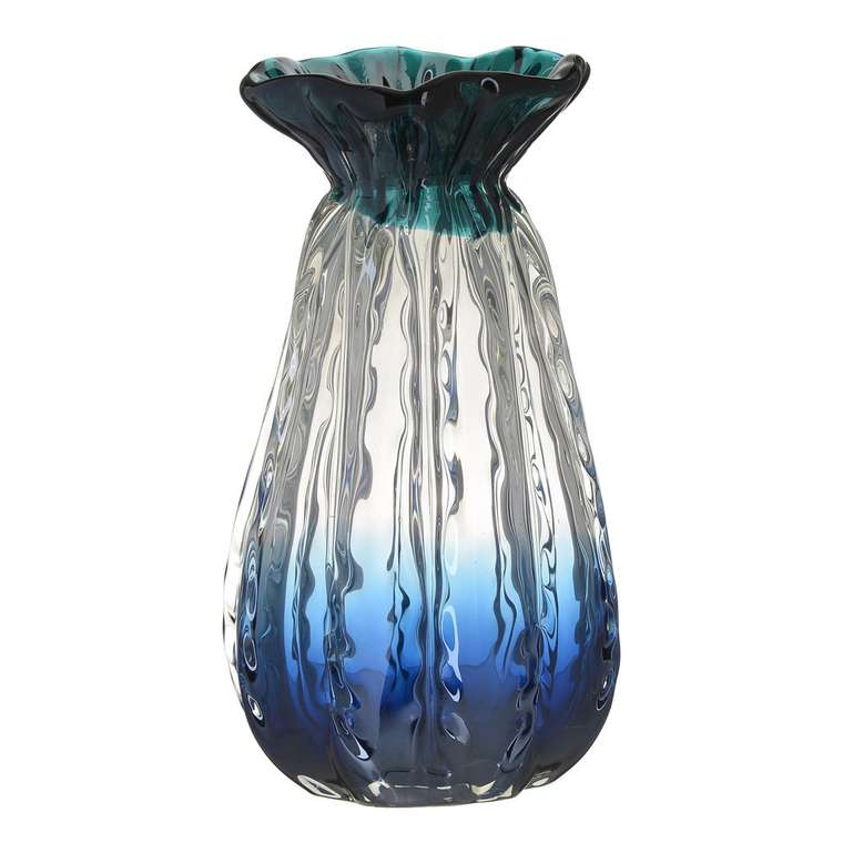 Стеклянная ваза бело-голубого цвета