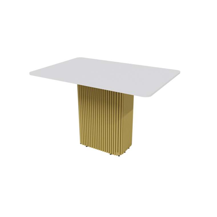 Раздвижной обеденный стол прямоугольный Trubis R Max 120 с металлическим золотым подстольем и белой столешницей
