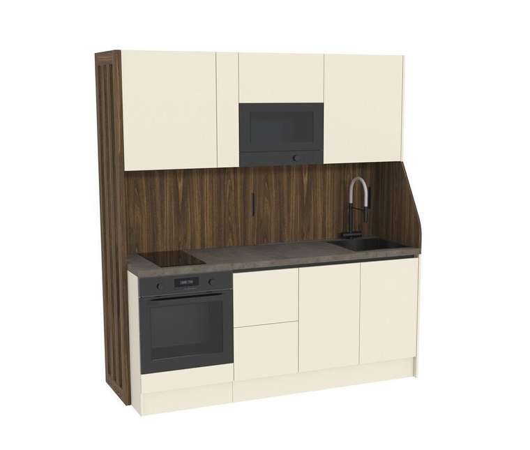 Кухня со сдвижным фартуком Секрет КП1200.3 бежево-коричневого цвета правая