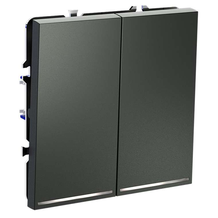 Выключатель встраиваемый VOLTUM S70 двухклавишный с подсветкой 10А, (титан)