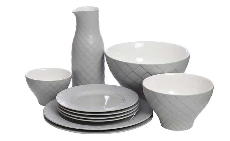 Набор керамической посуды из десяти предметов серого цвета 