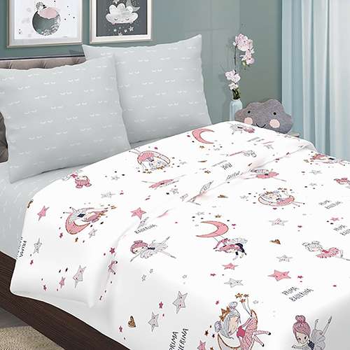 КПБ 'ДайПоспать', 1,5 спальный с 2-мя наволочками 70х70, перкаль, 100 % хлопок, пл. 105 гр./кв.м., 'Балеринки'