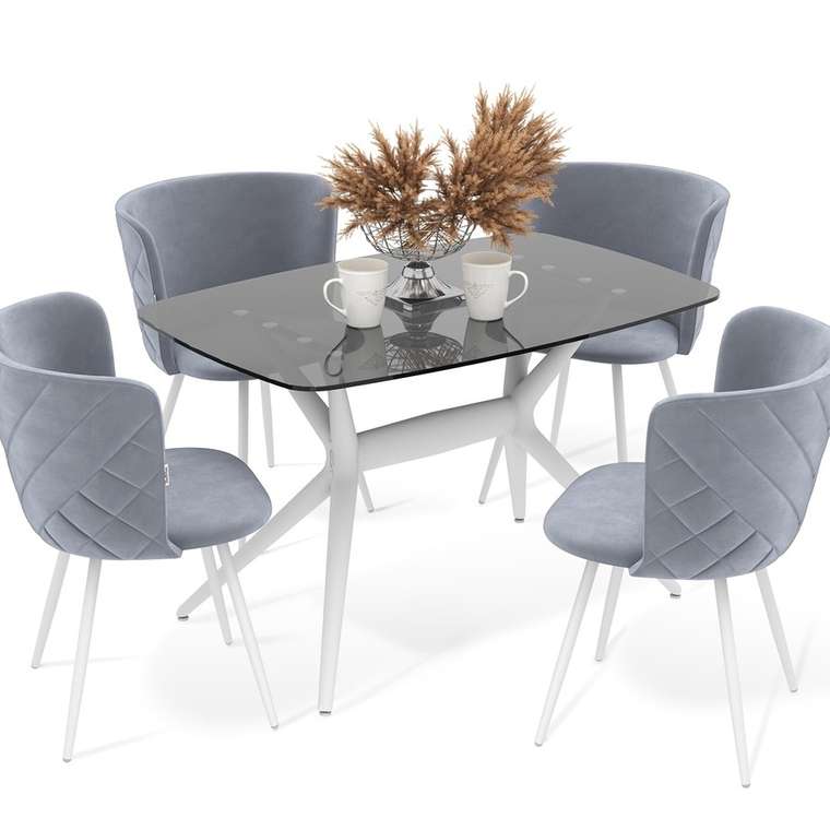 Обеденная группа из стола и четырех стульев серого цвета