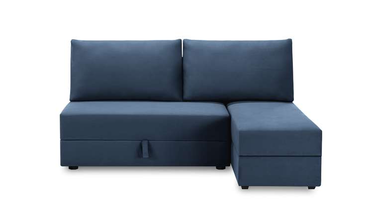 Угловой диван-кровать с оттоманкой Джелонг Лайт синего цвета