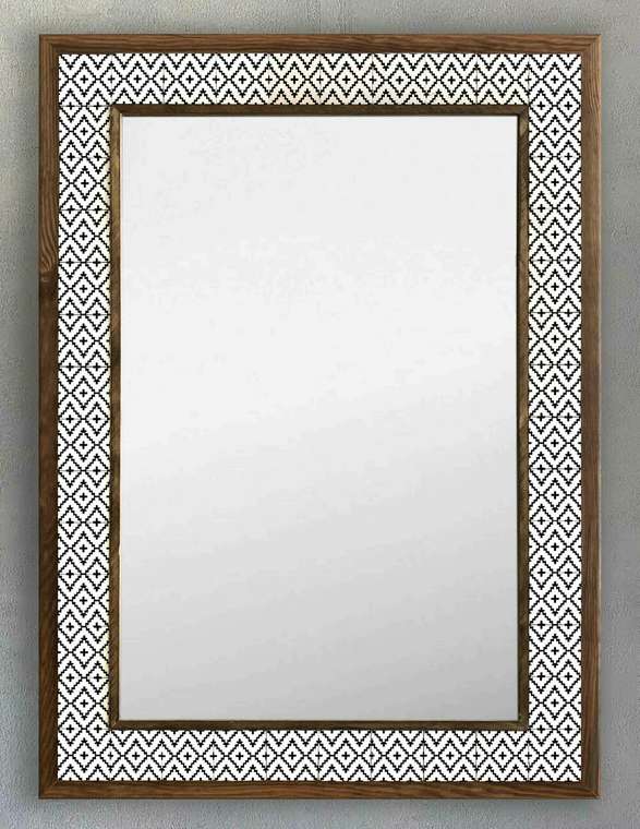 Настенное зеркало 53x73 с каменной мозаикой бело-черного цвета