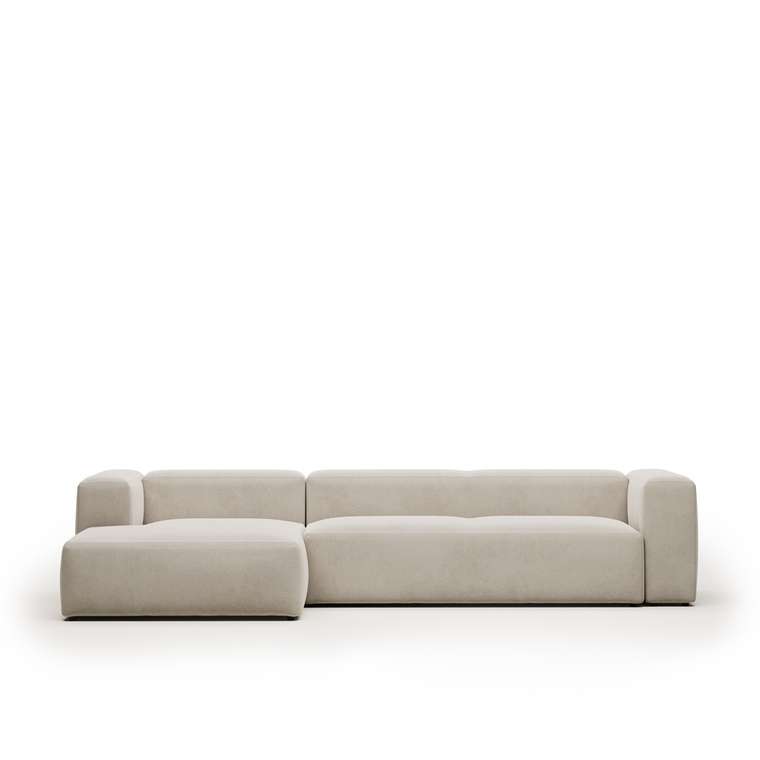 Диван Beige Blok с левым шезлонгом бежевого цвета