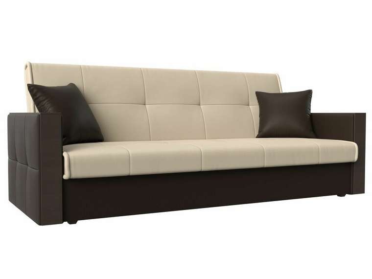 Прямой диван-кровать Валенсия коричнево-бежевого цвета (экокожа)