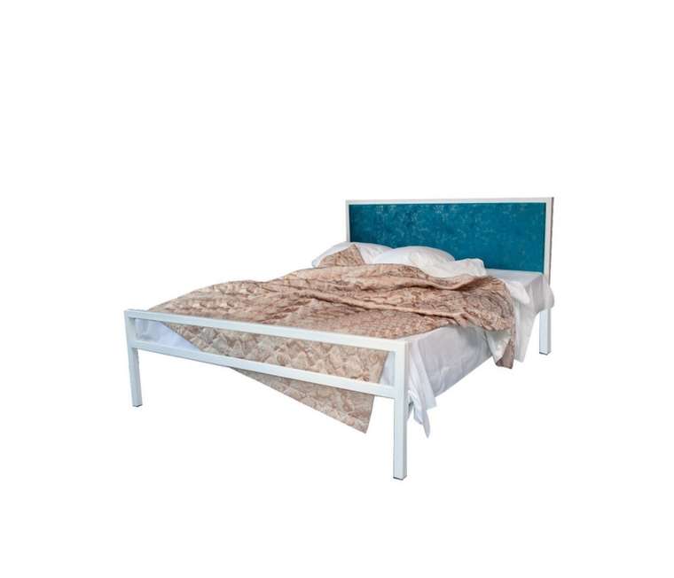 Кровать Лоренцо 140х200 белого цвета с лазурной вставкой