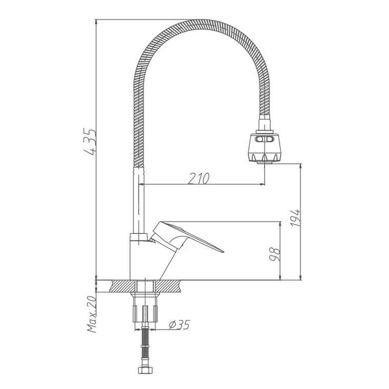 Смеситель для кухни Haiba HB4304-3, хром