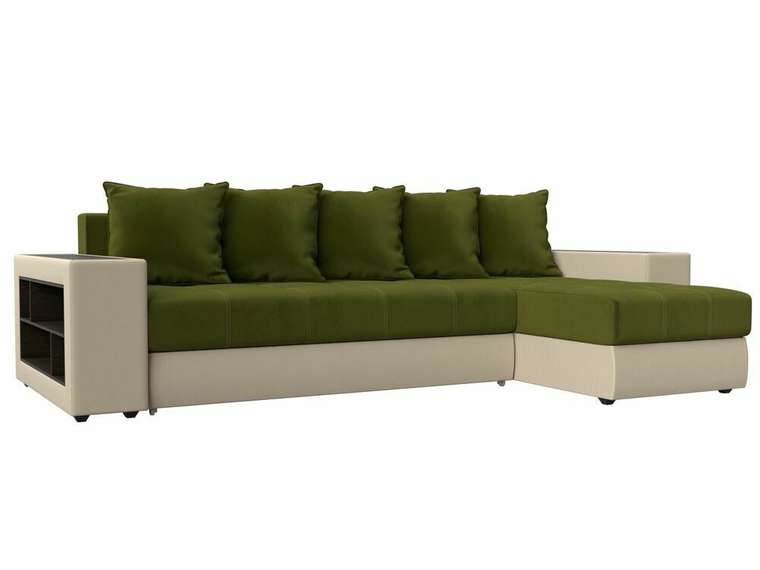 Угловой диван-кровать Дубай  зелено-бежевого цвета (ткань/экокожа)  правый угол