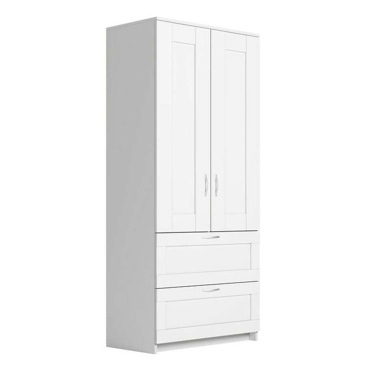 Шкаф двухдверный с двумя выдвижными ящиками Сириус белого цвета