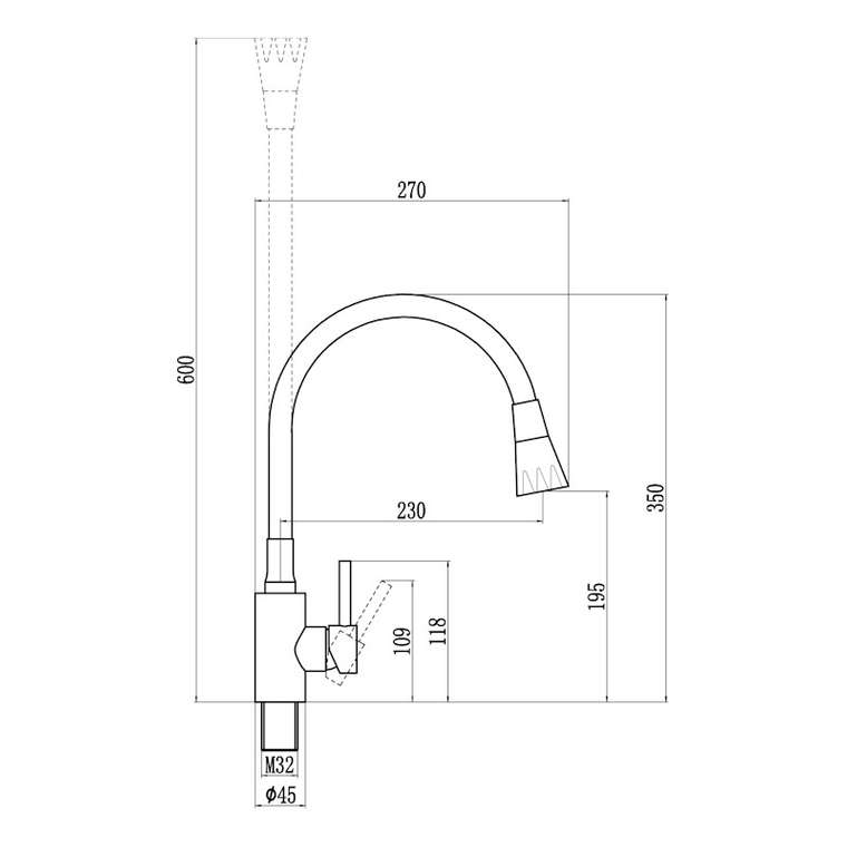 Смеситель для кухни с гибким изливом и режимом душ Fmark FS8299H-04, черный/серый