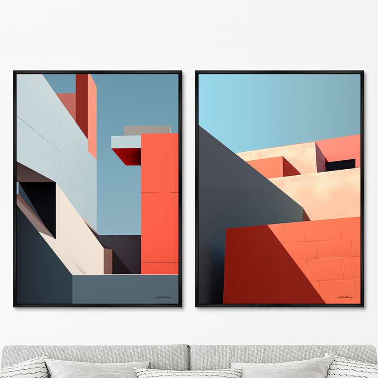 Набор из двух репродукций картин City morning geometry, 2024г.