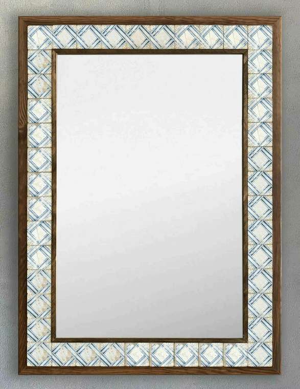 Настенное зеркало 53x73 с каменной мозаикой бежево-голубого цвета