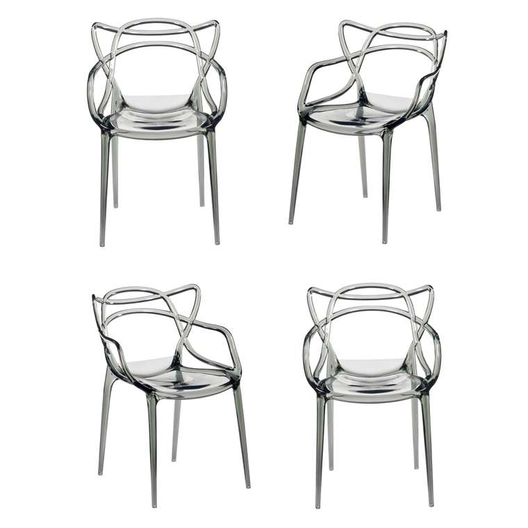 Набор из четырех стульев серого цвета с подлокотниками