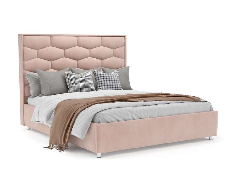 Кровать Рица 160х190 бежевого цвета с подъемным механизмом (микровелюр)