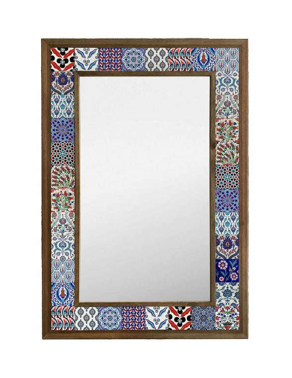 Настенное зеркало 43x63 с каменной мозаикой сине-белого цвета