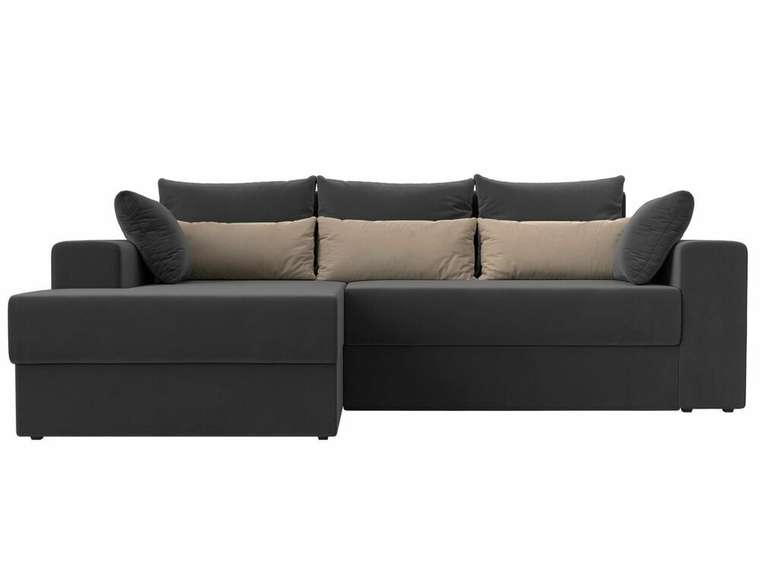 Угловой диван-кровать Майами серого цвета с бежевыми подушками левый угол