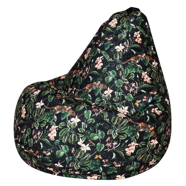 Кресло-мешок Груша L Джунгли черно-зеленого цвета