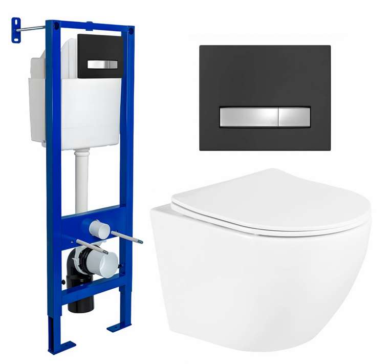 Комплект 3 в 1 инсталляция Berges Atom Line 410 + Унитаз подвесной BelBagno Uno BB3105CHR/SC + кнопка черная, хром