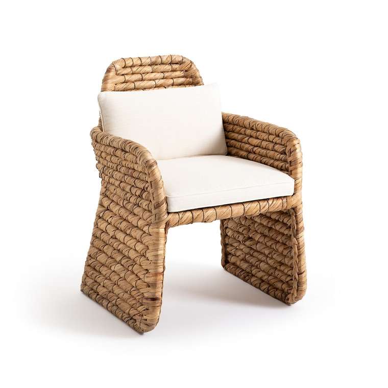Кресло столовое из водяного гиацинта плетеное Galbo бежевого цвета