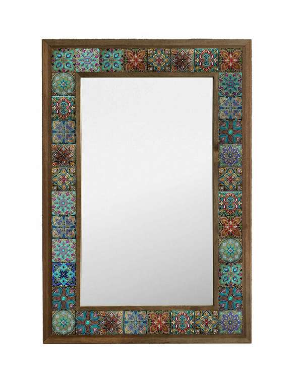 Настенное зеркало 43x63 с каменной мозаикой бирюзово-голубого цвета