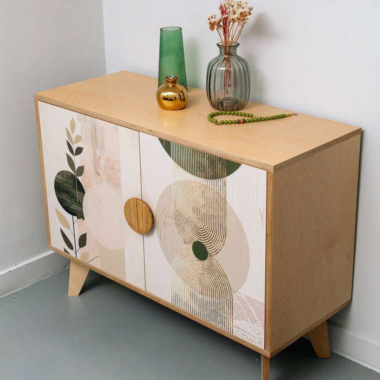 Комод Абстракция бежевого цвета с распашными дверцами