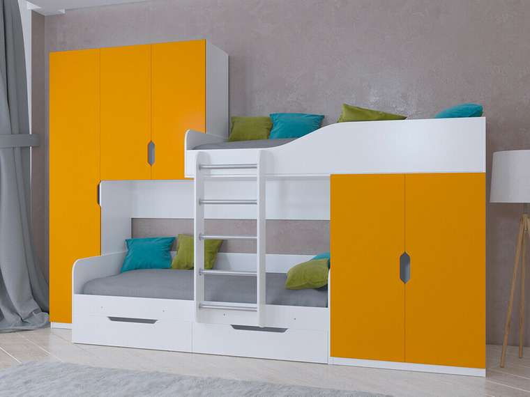 Двухъярусная кровать Лео 80х190 бело-оранжевого цвета