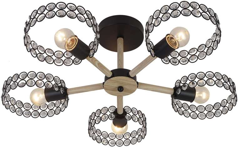 Потолочная люстра на штанге Escada Banjo 679/5P Black 5х60Вт Е27, металл/хрусталь, черный/дерево