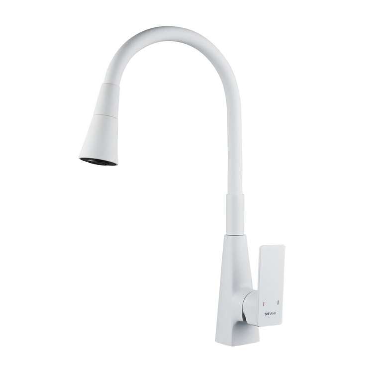 Смеситель для кухни с гибким изливом Shevanik S543C-1, белый