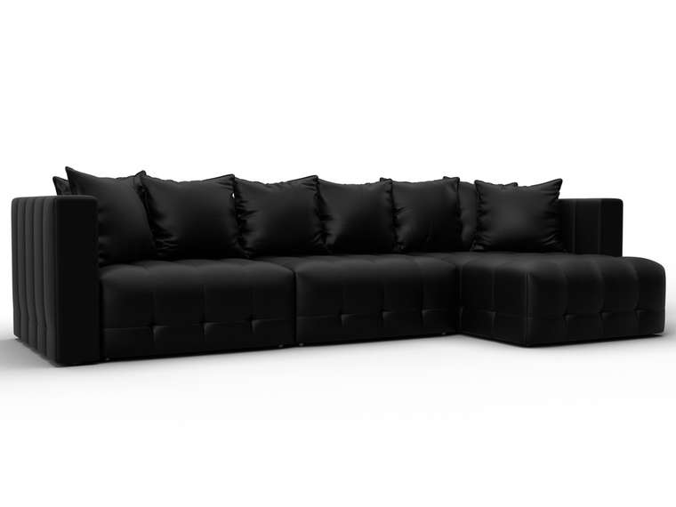 Угловой диван-кровать Лига-052 Лонг черного цвета (экокожа)
