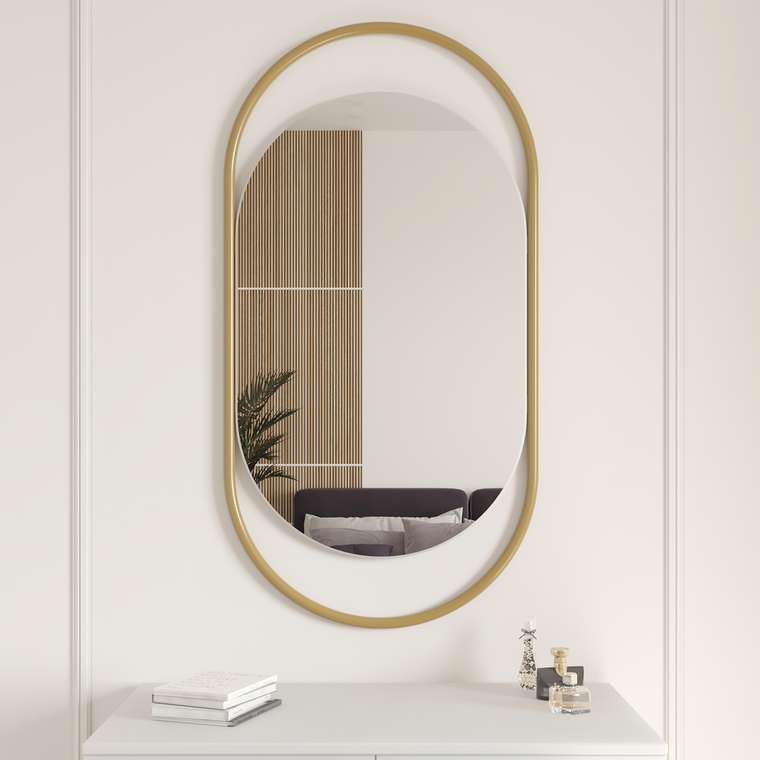 Дизайнерское настенное зеркало Evelix S в металлической раме золотого цвета