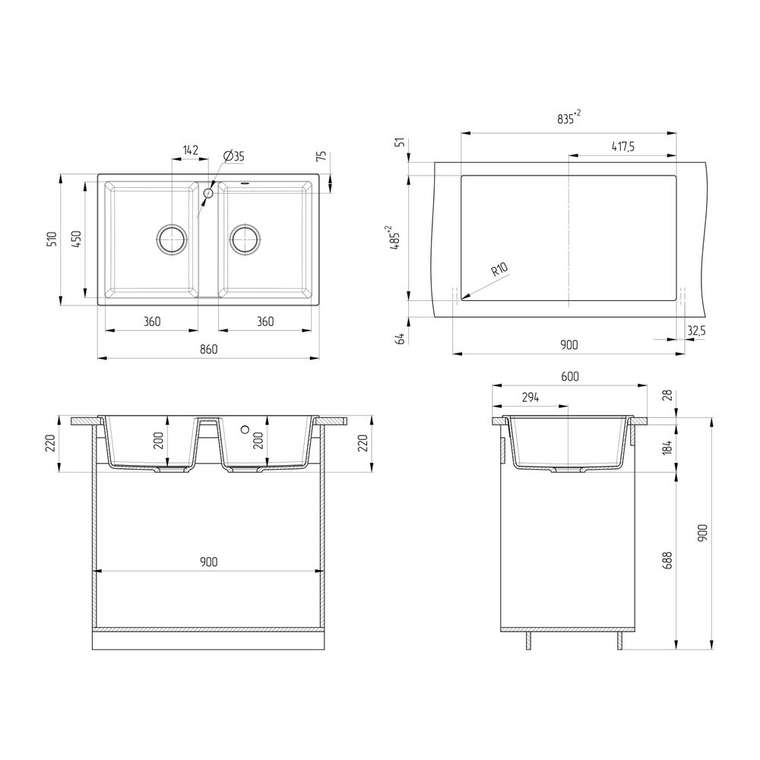 Кухонная мойка прямоугольная Ulgran U-708-307 86х51 см терракотового цвета