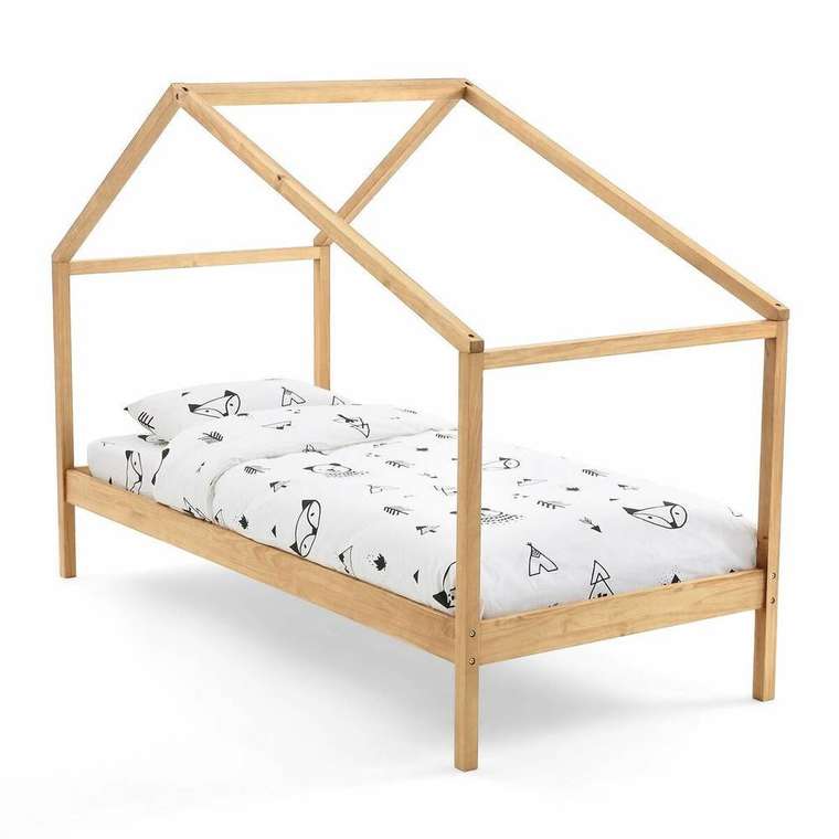 Кровать из массива сосны с пологом и основанием Spidou 90х200 бежевого цвета