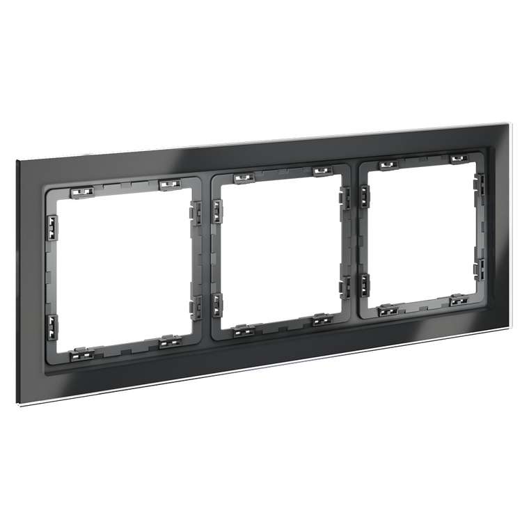 Рамка стеклянная VOLTUM S70 на 3 поста, (графит, стекло)