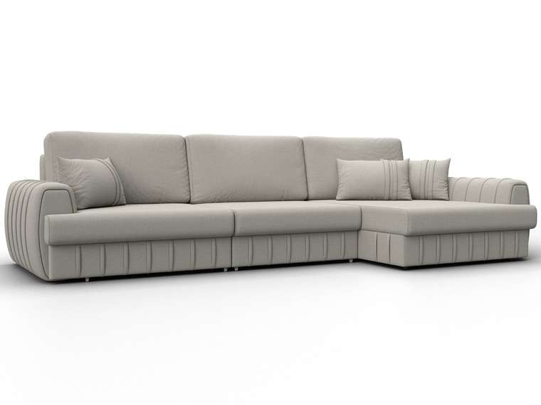 Угловой диван-кровать Лига-057 L Лонг светло-бежевого цвета правый