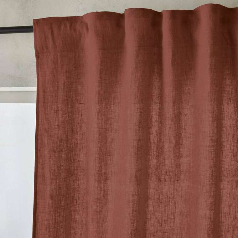 Штора из осветленного льна со шторной лентой Private 140x180 коричневого цвета