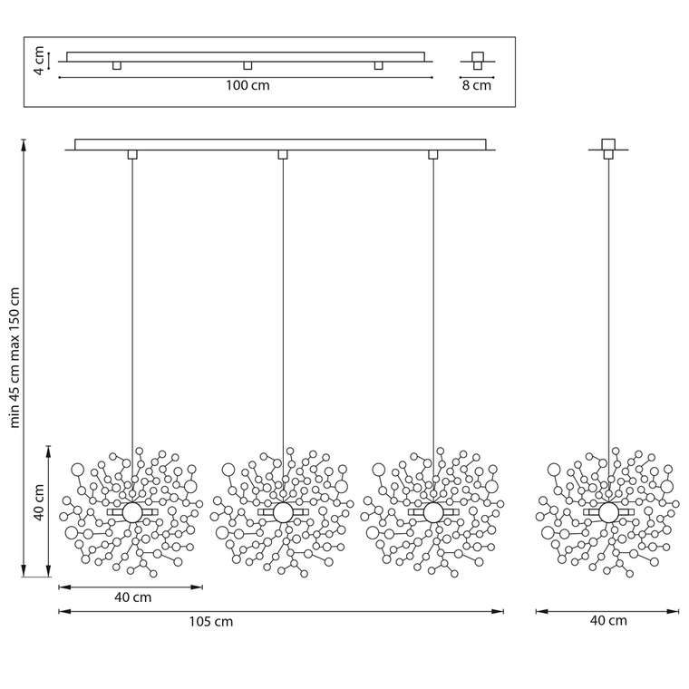 Подвес тройной линейный EXTRA 3x3x5W(led) G9  (721132 - 3 + 572122 -1) ЗОЛОТО