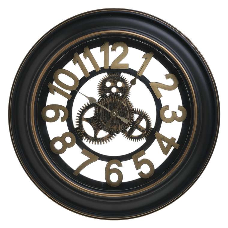 Часы настенные из пластика черно-золотого цветеа