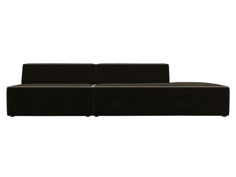 Прямой модульный диван Монс Модерн коричневого цвета с бежевым кантом правый
