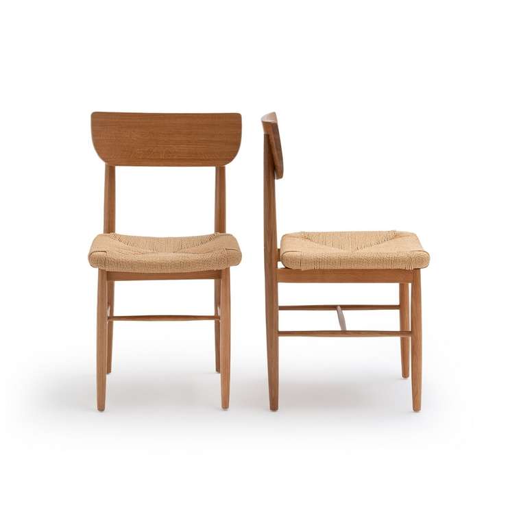 Комплект из двух стульев из массива дуба и плетения Andre бежевого цвета