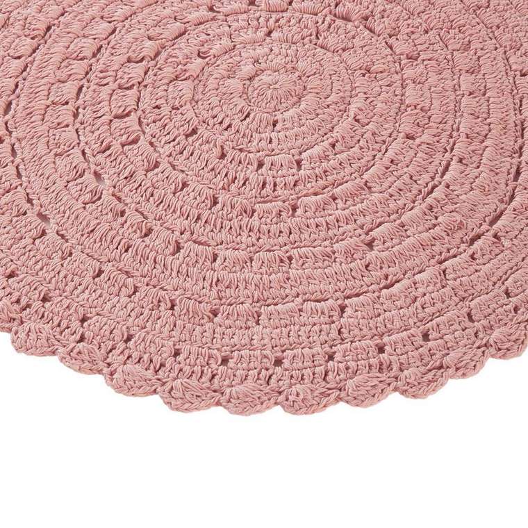 Ковер круглый связанный крючком Wiku 100х100 розового цвета